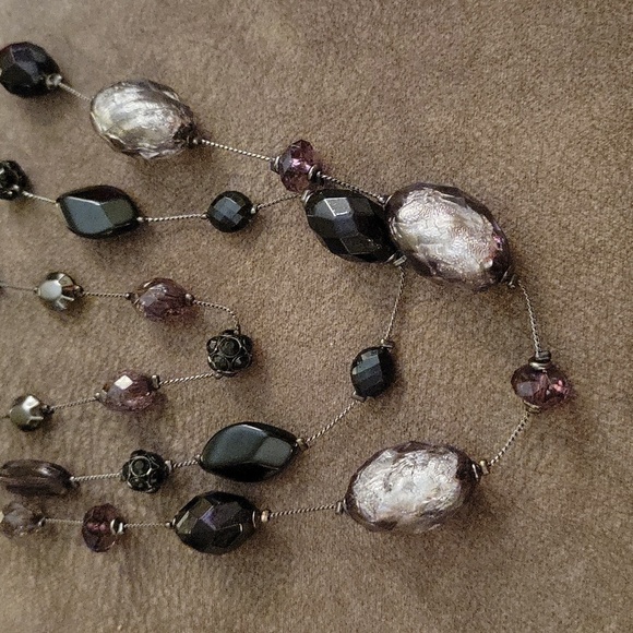 NY Gunmetal Metallic Silver Floating Illusion Layered Station Holiday Necklace - Picture 2 of 7